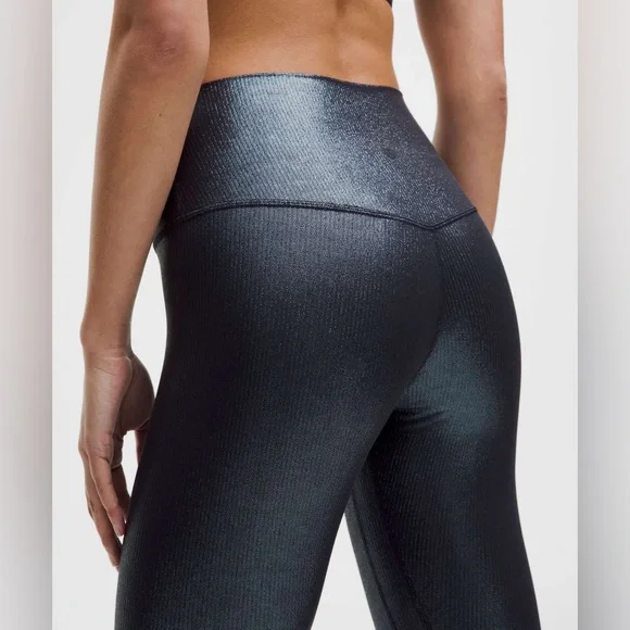 Lululemon•Align HR Ribbed Legging 25" Shine•Radiate Foil Black Night•LIKE NEW•6 - Picture 2 of 8
